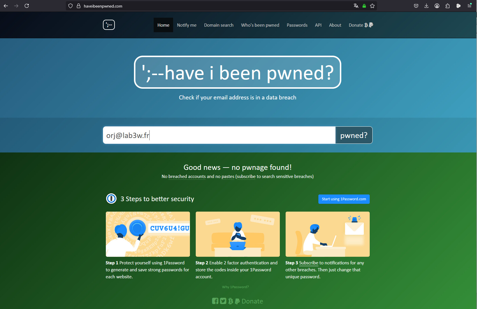 Capture d'écran 2025-01-24 170017 haveibeenpwned.com NOT orj at lab3w dot fr