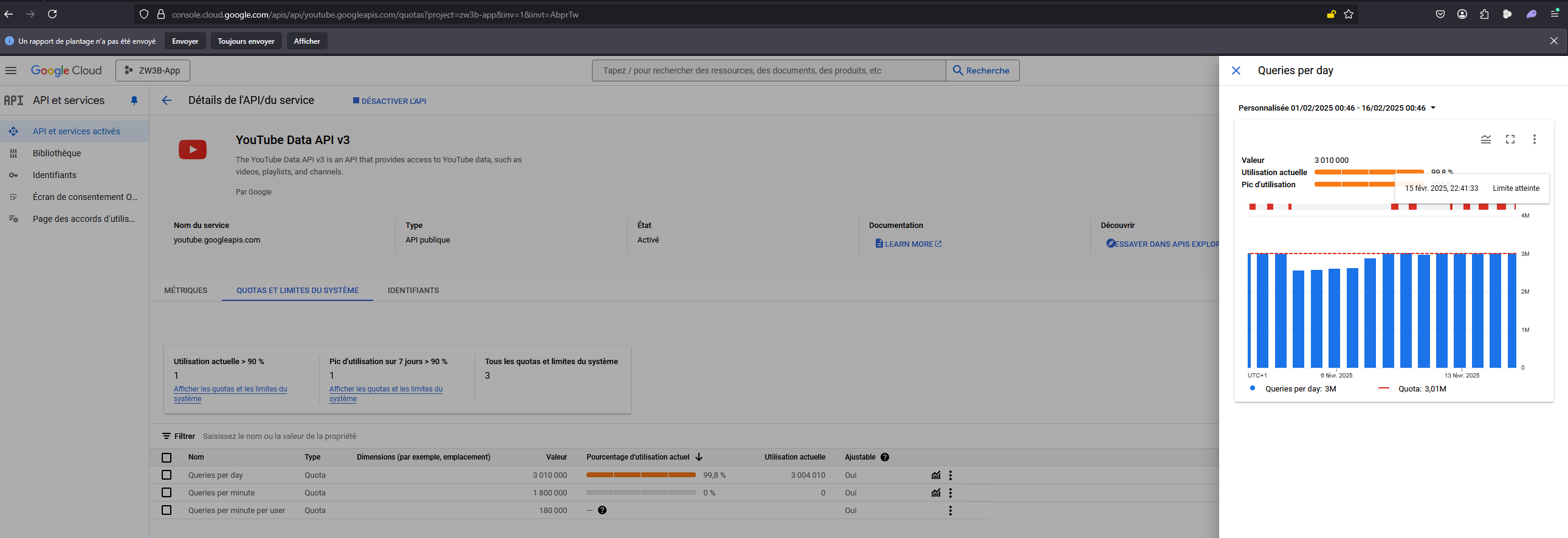 Capture d'écran 2025-02-16 004657 Quotas Per Days – API et services – ZW3B-App - Youtube - ZW3B.App
